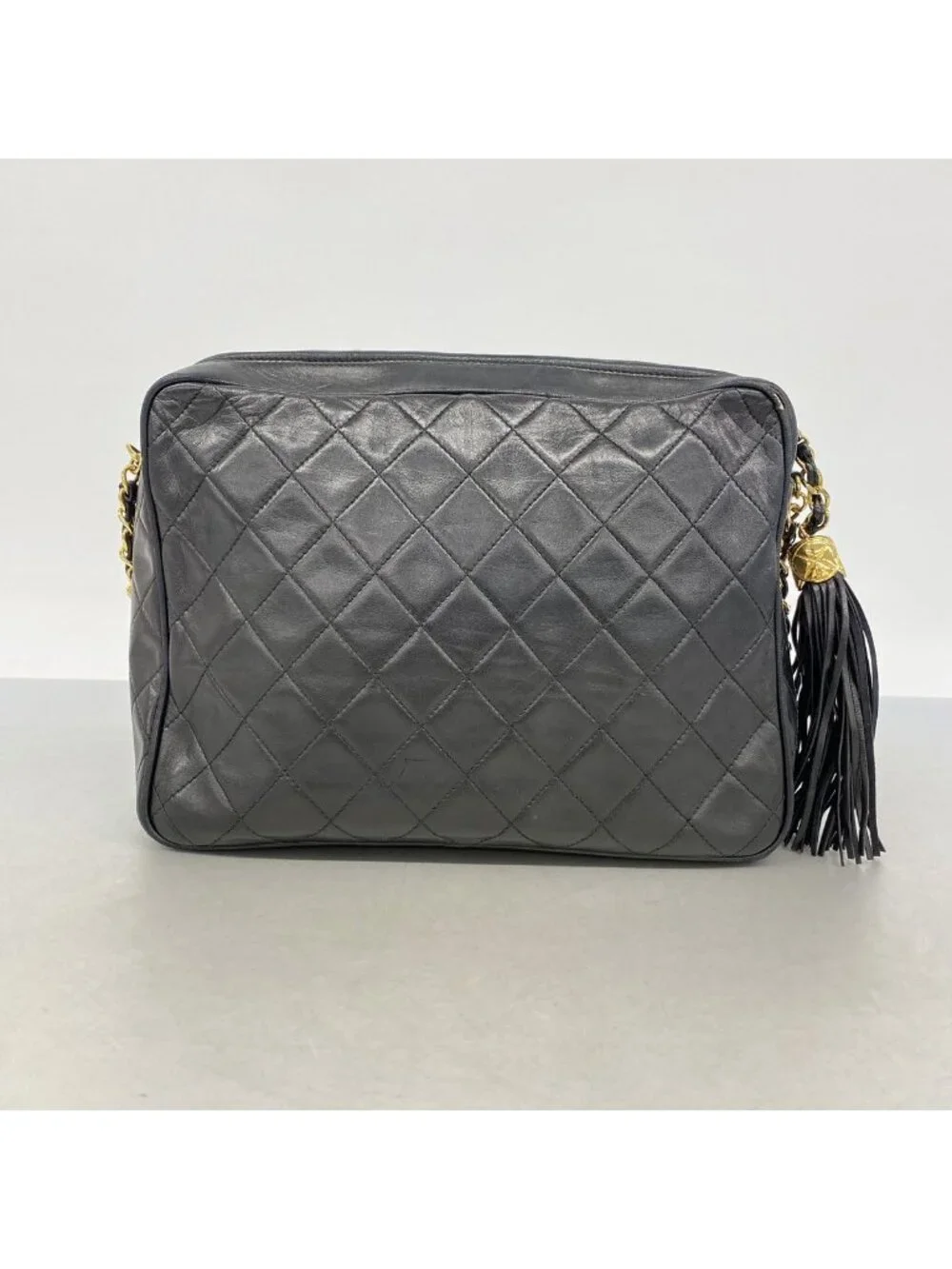 Chanel Shoulder Bag Quilted Lambskin Black Gold